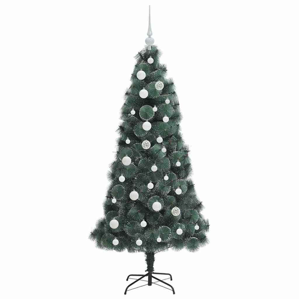 Kunstig forstilt juletre med kule sett grønn 150 cm PET