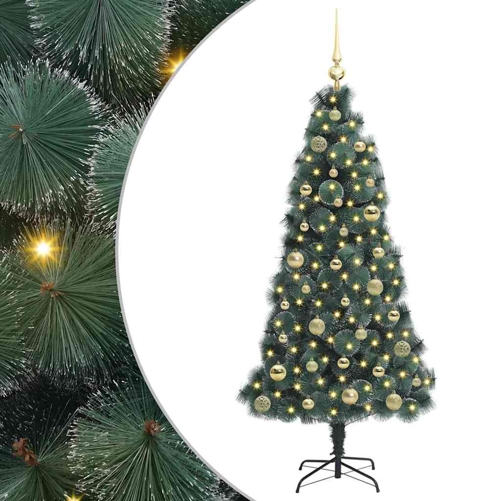 Kunstig Forbelyst Juletre med Kule Sett grønn 150 cm PET