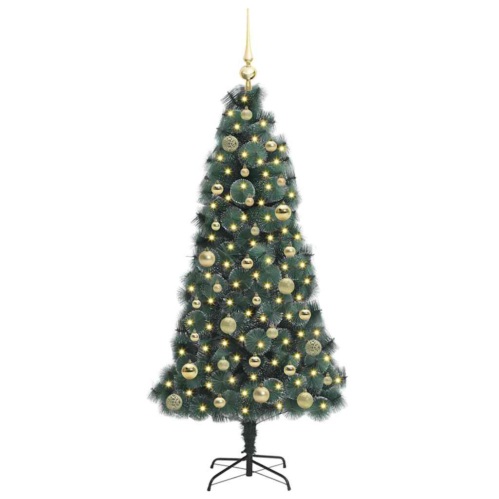 Kunstig Forbelyst Juletre med Kule Sett grønn 150 cm PET