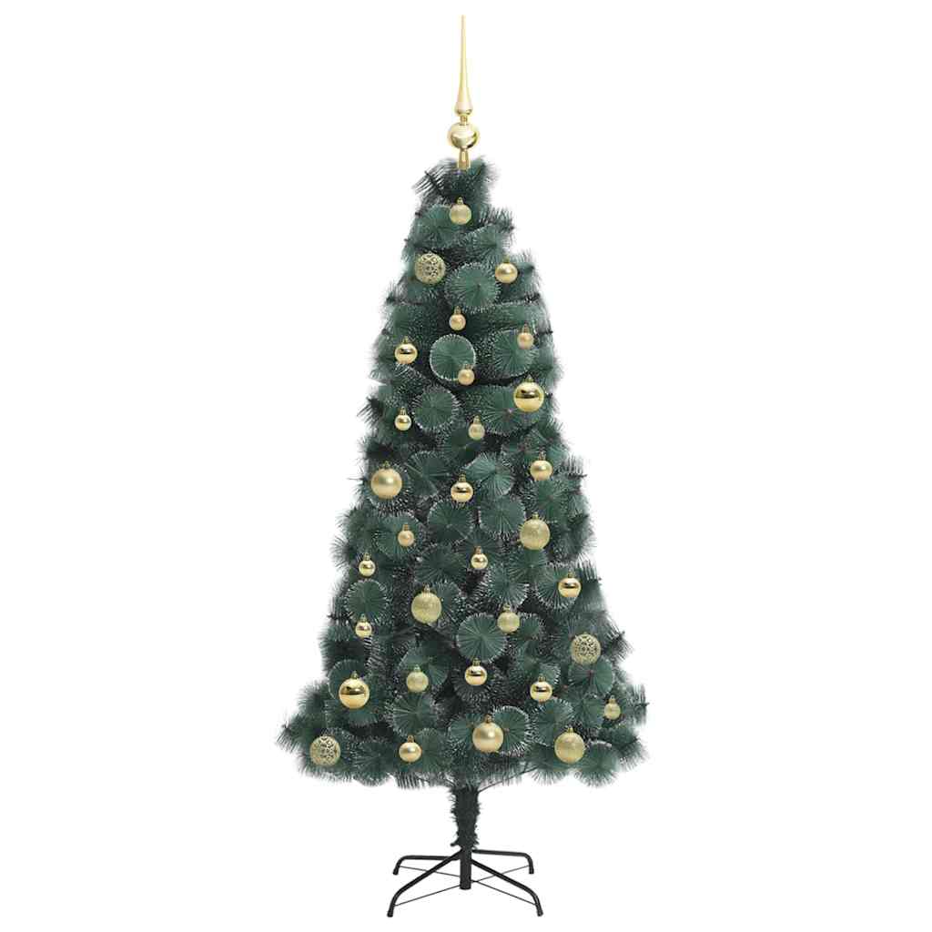 Kunstig Forbelyst Juletre med Kule Sett grønn 150 cm PET