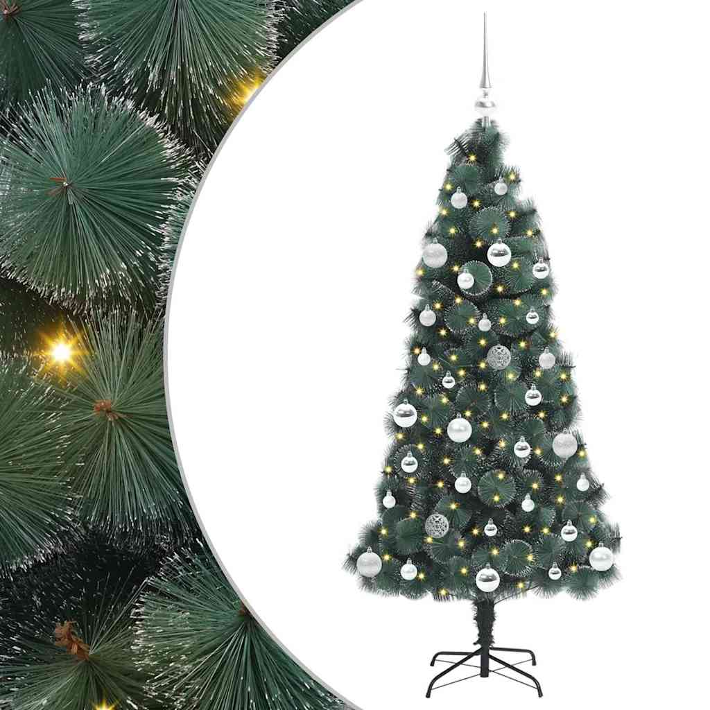 Kunstig Forhåndsbelyst Juletre med Kule Sett grønn 150 cm PET