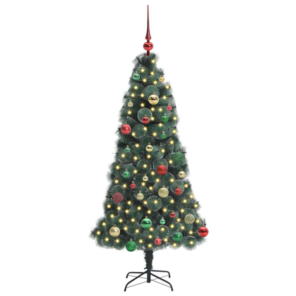 Kunstig forbelyst juletre med kule-sett grønn 150 cm PET