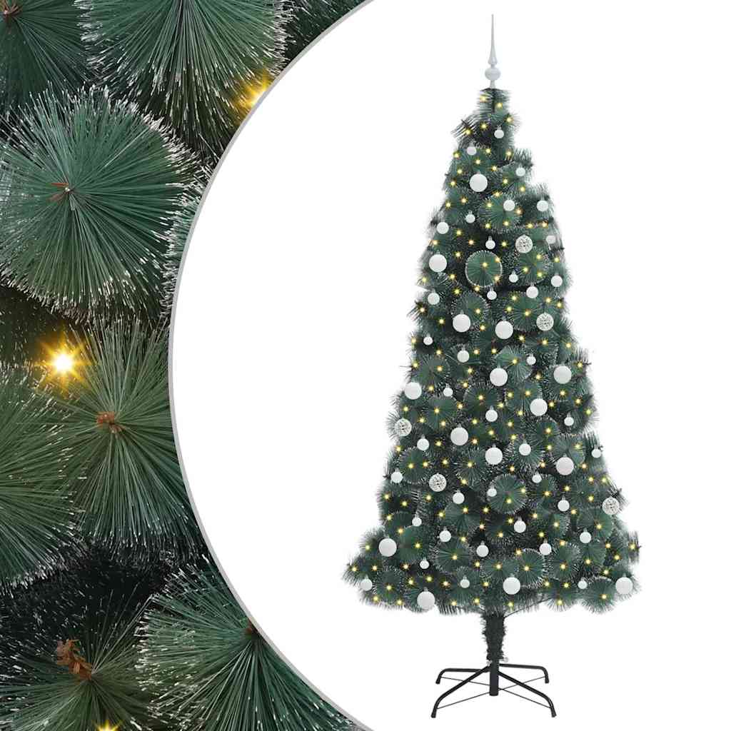 Kunstig forhjulsbelyst juletre med ballsett grønn 210 cm PET