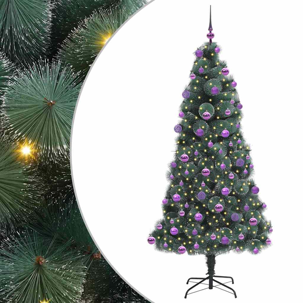 Kunstig forisert juletre med kule sett grønn 210 cm PET