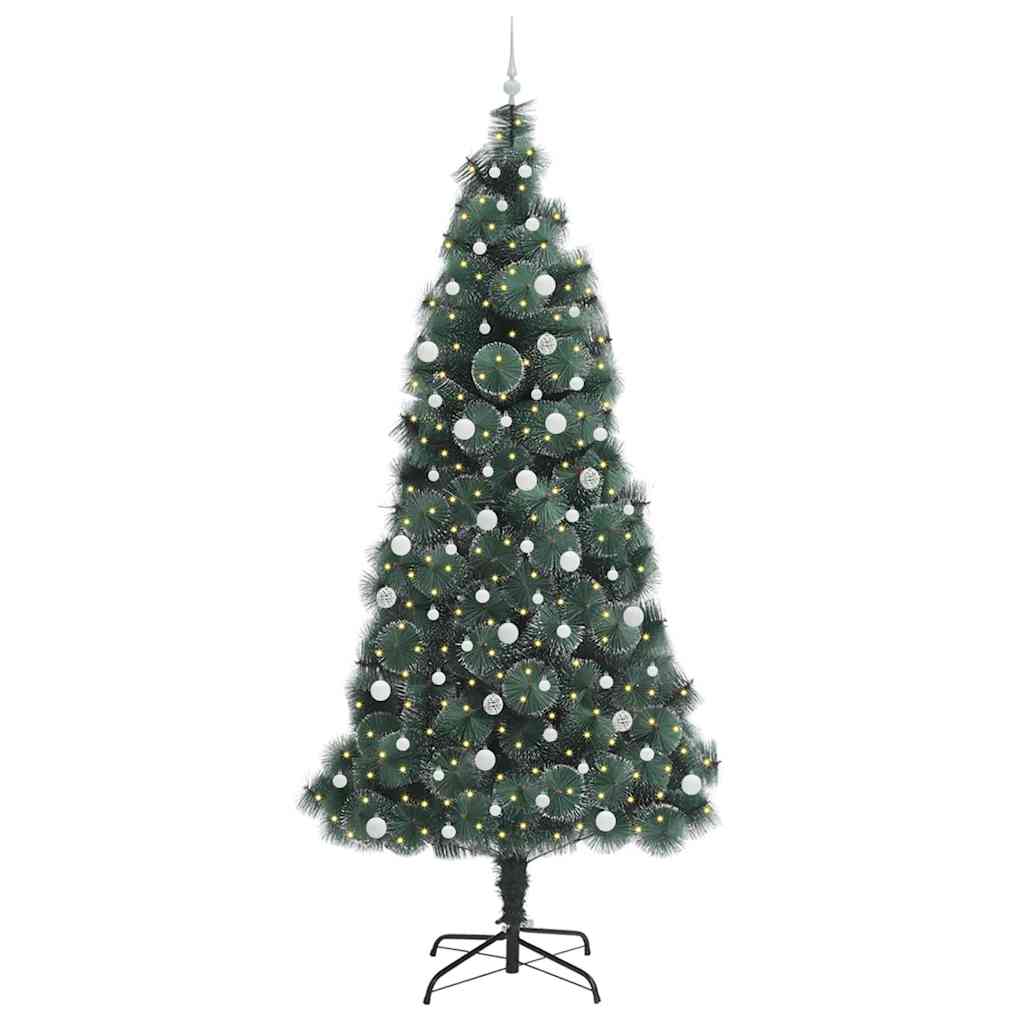 Kunstig forhåndsbelyst juletre med kulepakke grønn 240 cm PET