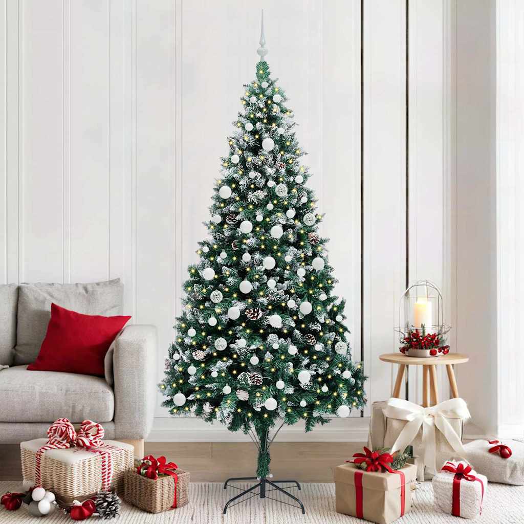 Kunstig juletre med 300 LED grønn 210 cm PVC og Stål og Plast