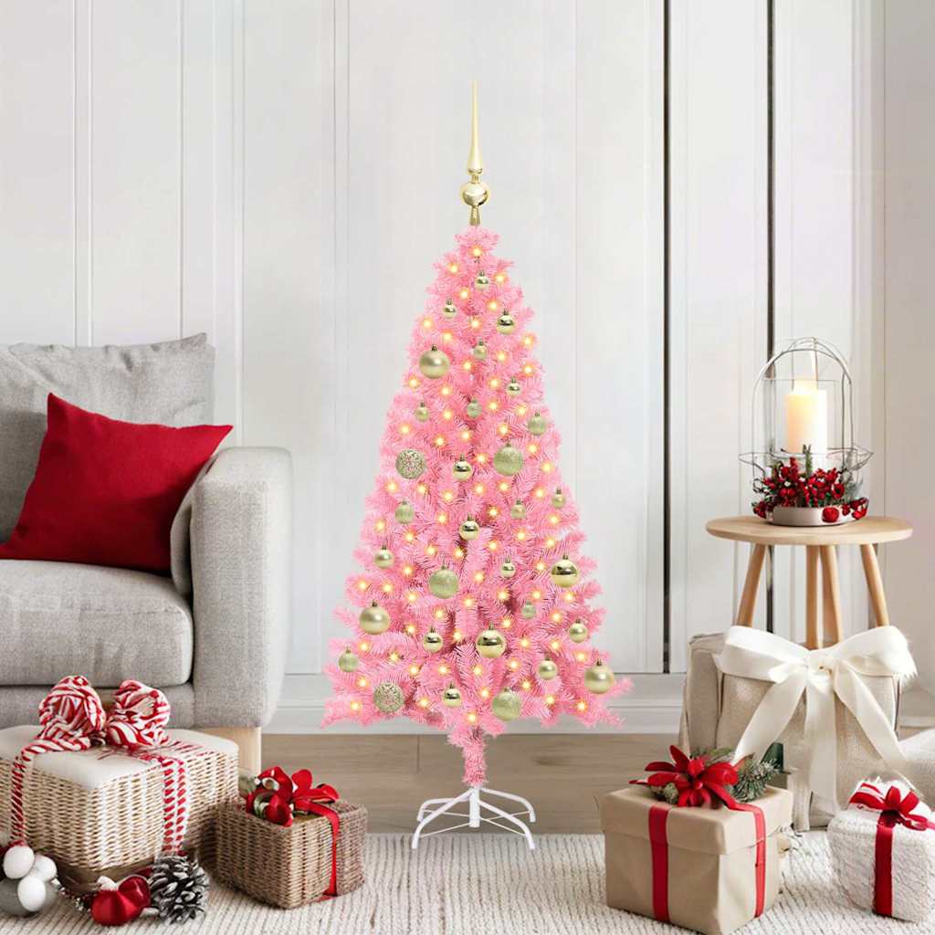 Juletre med 150 LED med stativ Rosa 120 cm PVC vidaXL