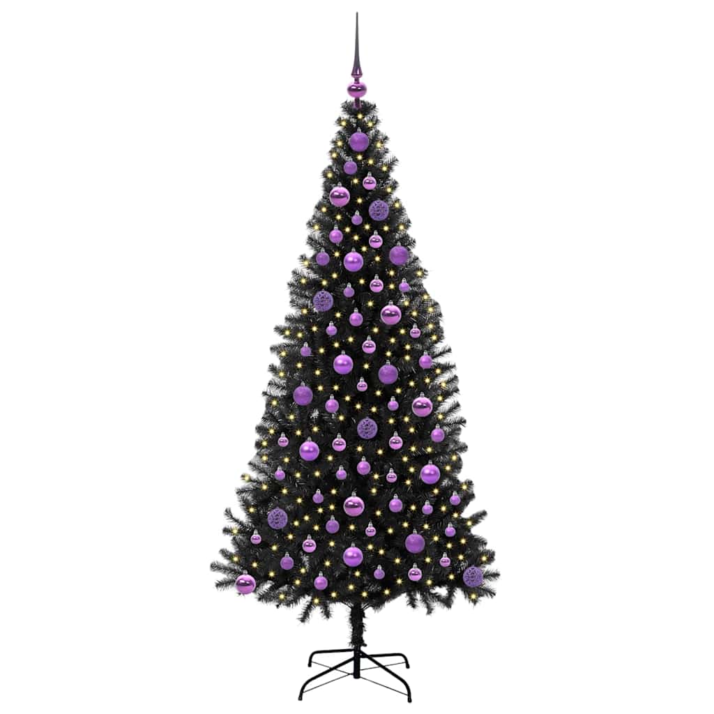 Juletre med 300 LED med stativ Svart 180 cm PVC