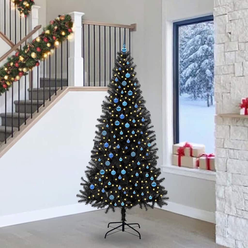 Juletre med 300 LED med stativ Svart 240 cm PVC vidaXL