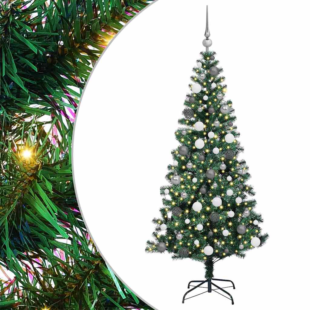 Kunstig Forhåndsopplyst Juletre grønn 180 cm PVC og metall