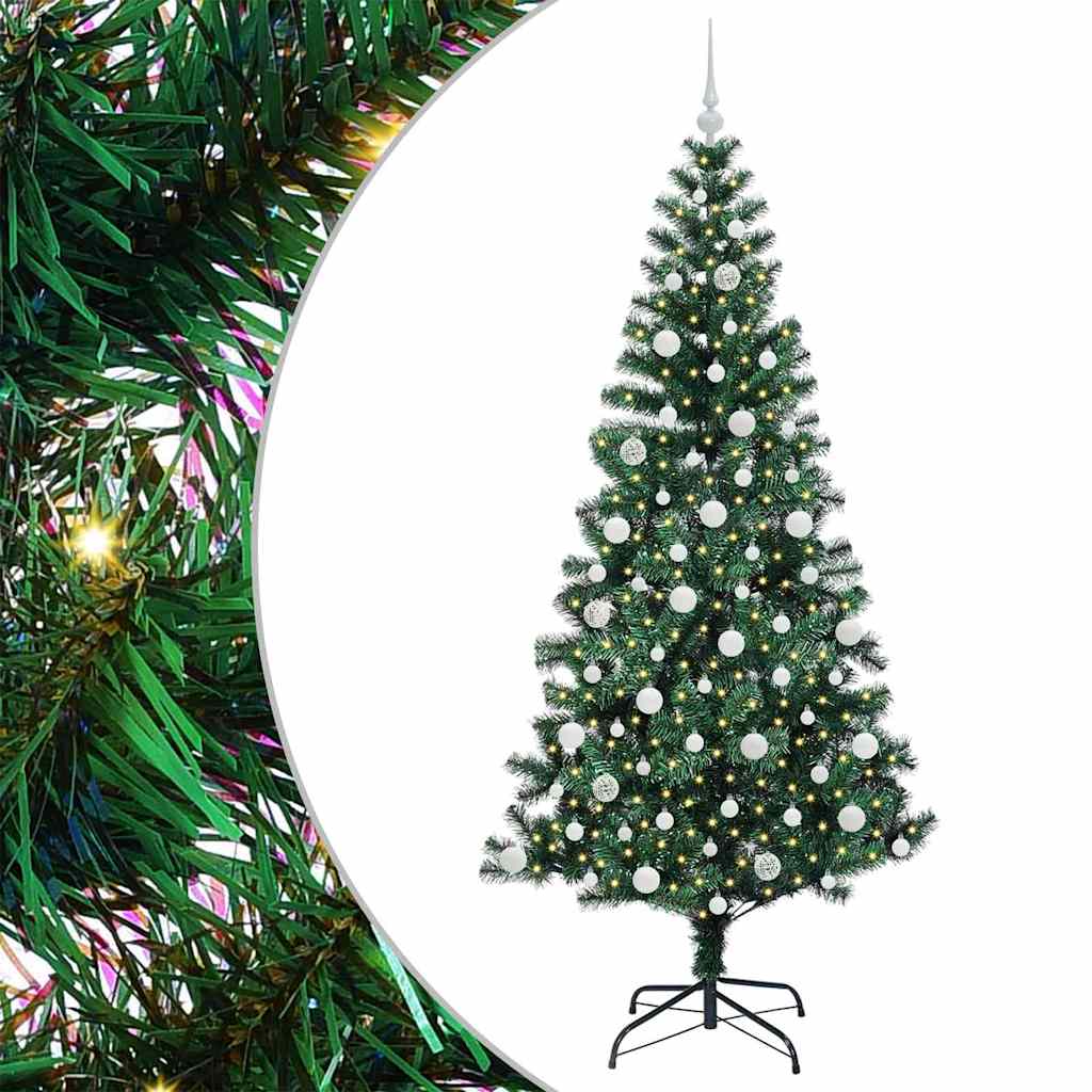 Kunstig Forhåndsopplyst Juletre grønn 210 cm PVC og metall
