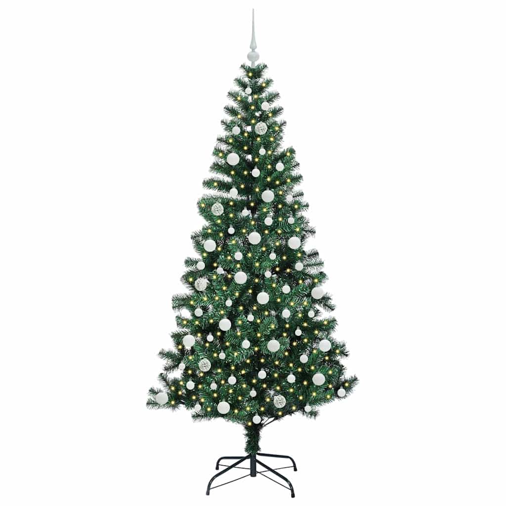 Kunstig Forhåndsopplyst Juletre grønn 210 cm PVC og metall