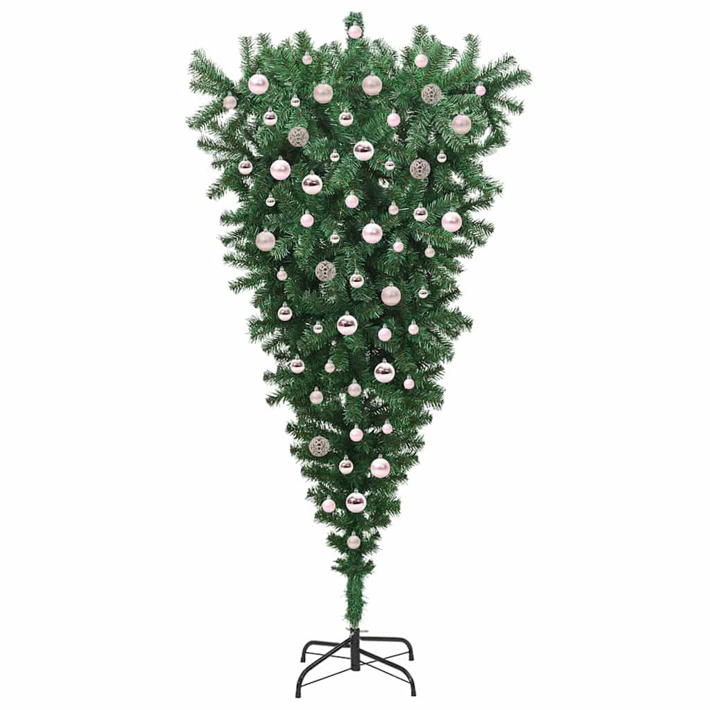 Opp-ned kunstig forhåndsbelyst juletre med kule sett 210 cm PVC
