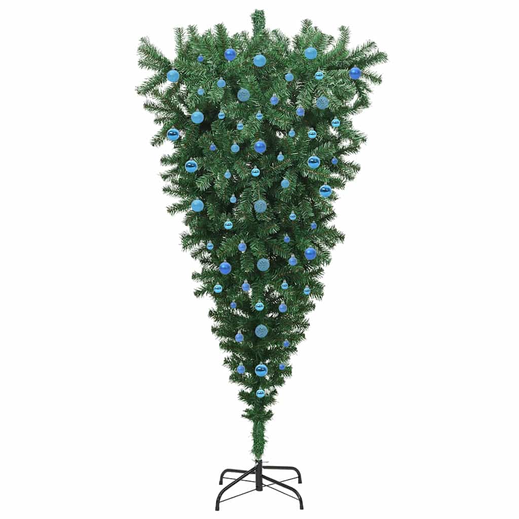 Opp-ned kunstig forhåndsbelyst juletre med kule-sett 210 cm PVC