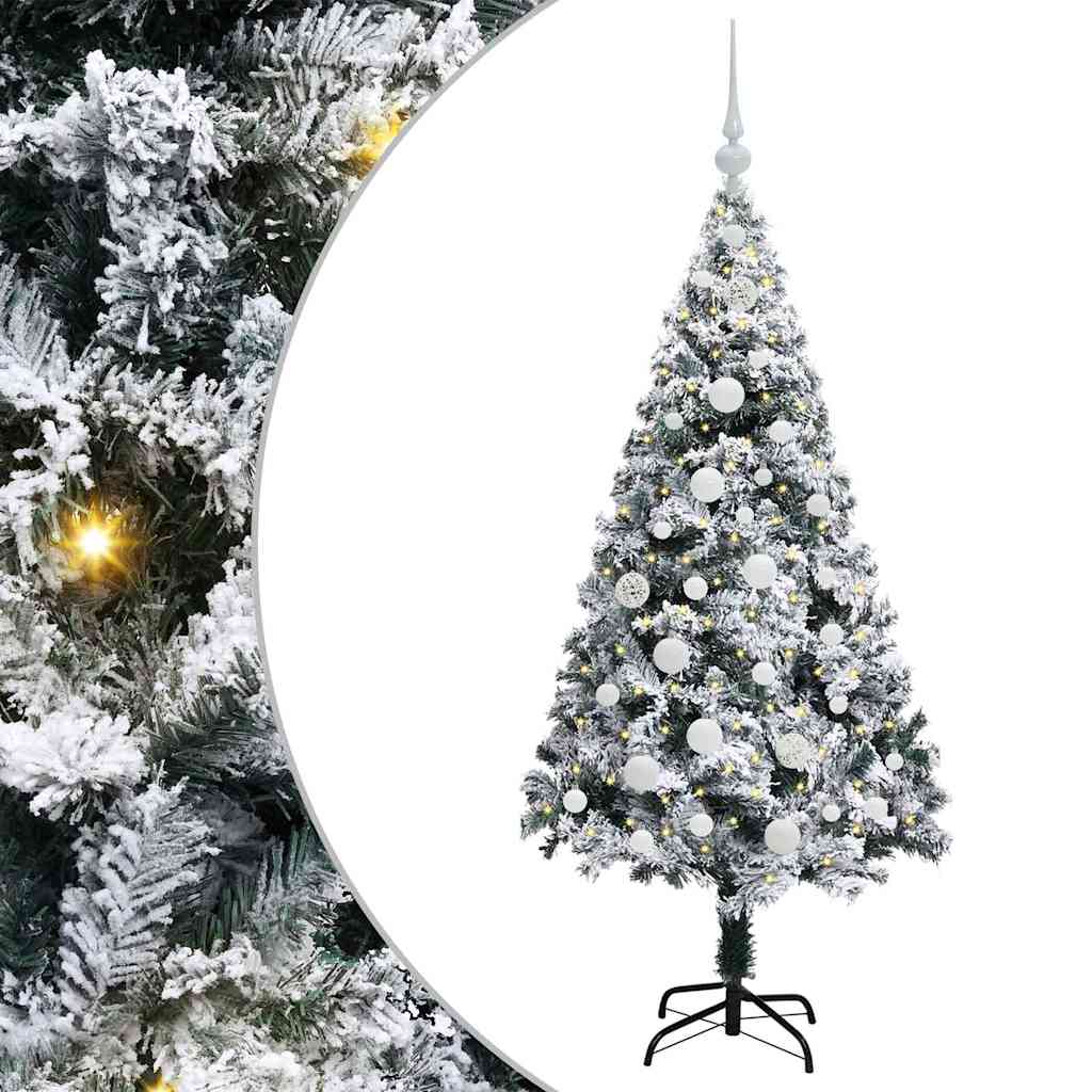 Kunstig juletre med 150 LED Hvit 150 cm PVC og Stål og Plast
