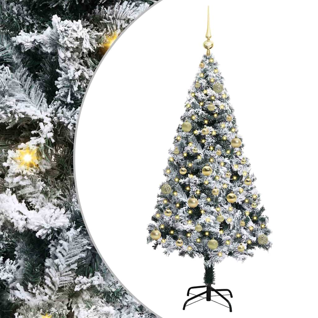 Kunstig juletre med 150 LED Hvit 150 cm PVC og Stål og Plast