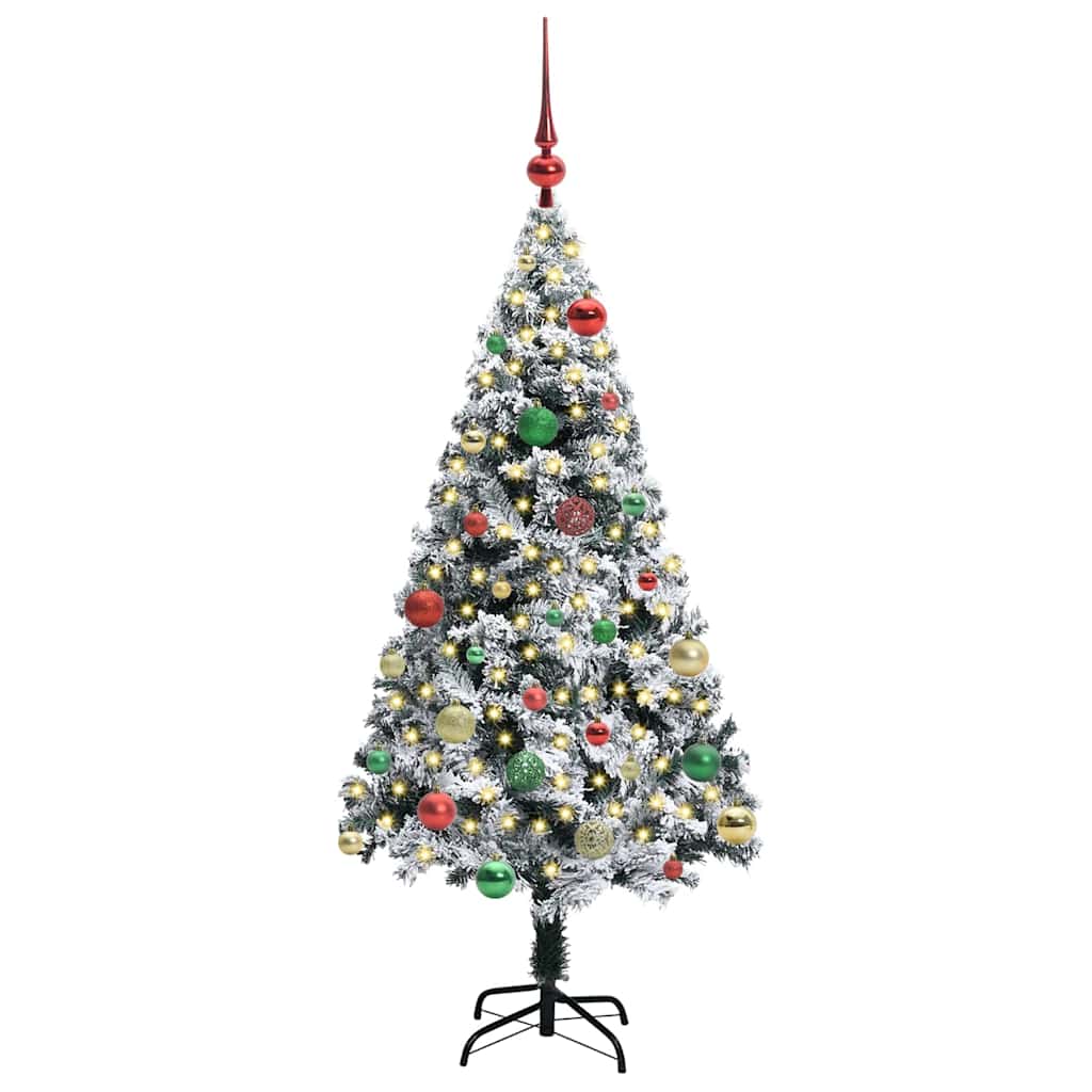 Kunstig juletre med 150 LED Hvit 150 cm PVC og Stål og Plast