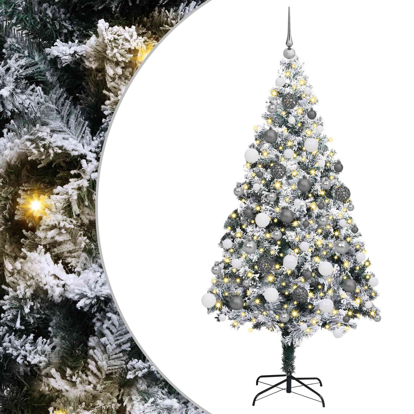Kunstig juletre med 300 LED Hvit 180 cm PVC og Stål og Plast