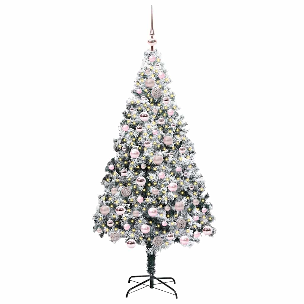 Kunstig juletre med 300 LED Hvit 180 cm PVC og Stål og Plast