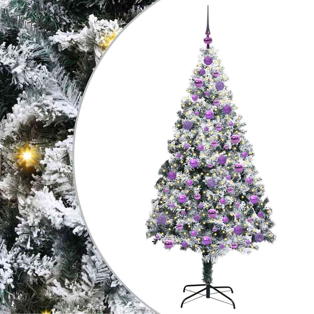 Kunstig juletre med 300 LED Hvit 180 cm PVC og Stål og Plast