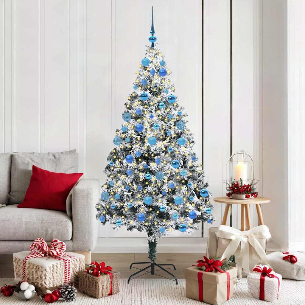 Kunstig juletre med 300 LED Hvit 180 cm PVC og Stål og Plast