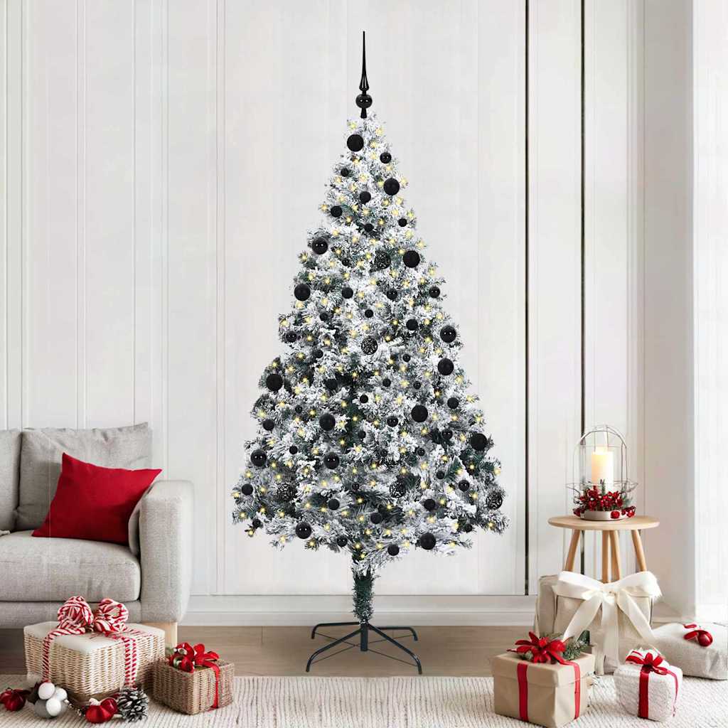 Kunstig juletre med 300 LED Hvit 210 cm PVC og Stål og Plast