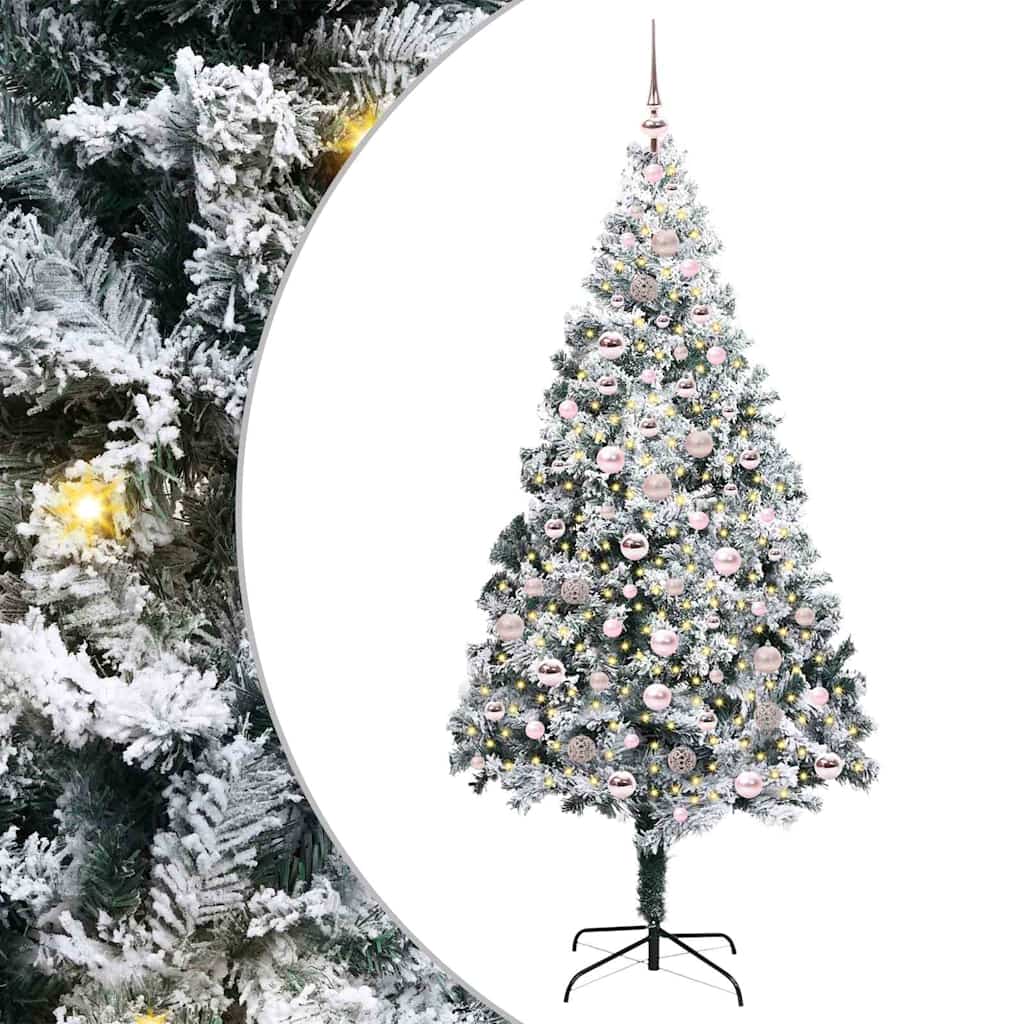 Kunstig juletre med 300 LED Hvit 210 cm PVC og Stål og Plast