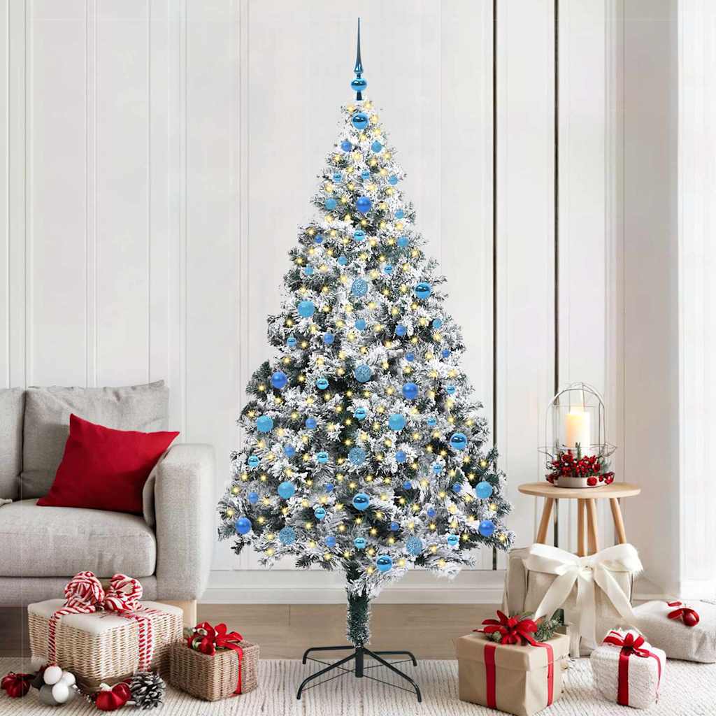 Kunstig juletre med 300 LED Hvit 210 cm PVC og Stål og Plast