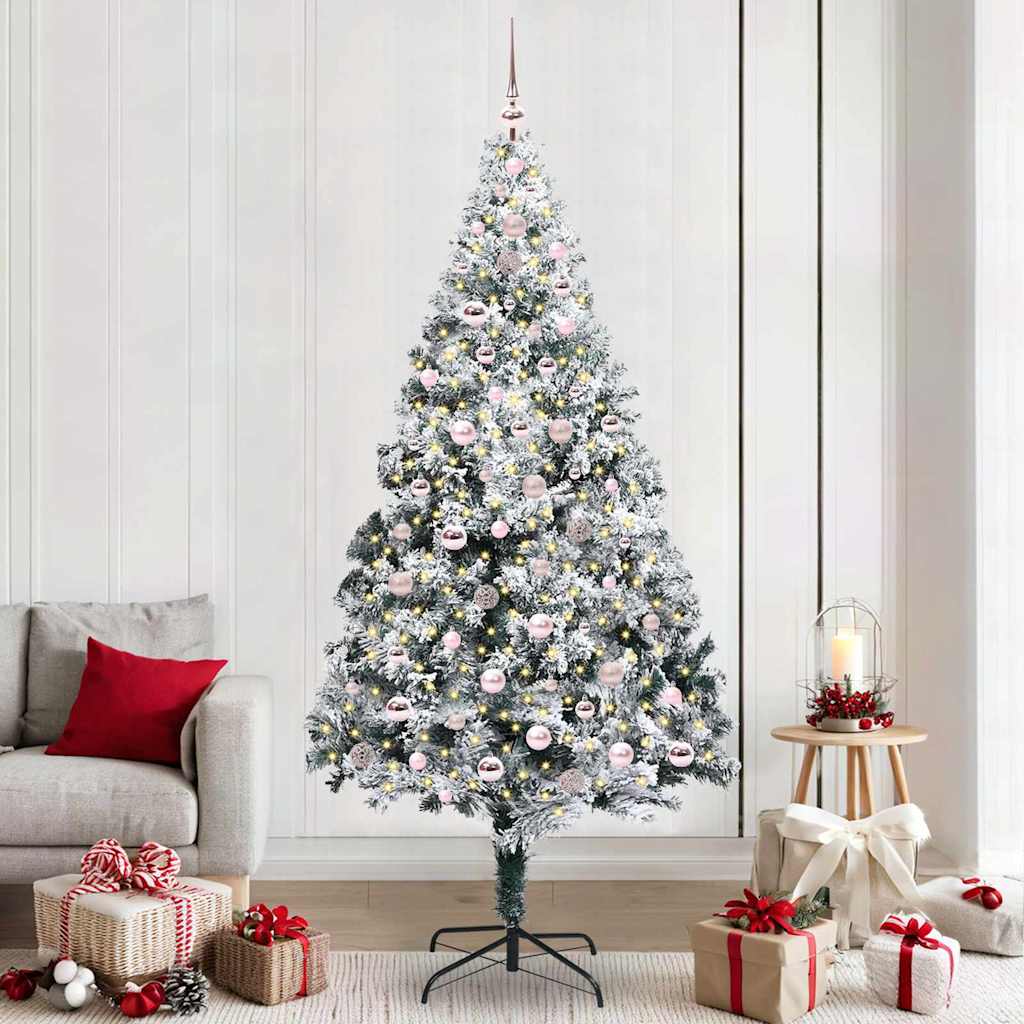 Kunstig juletre med 300 LED Hvit 240 cm PVC og Stål og Plast