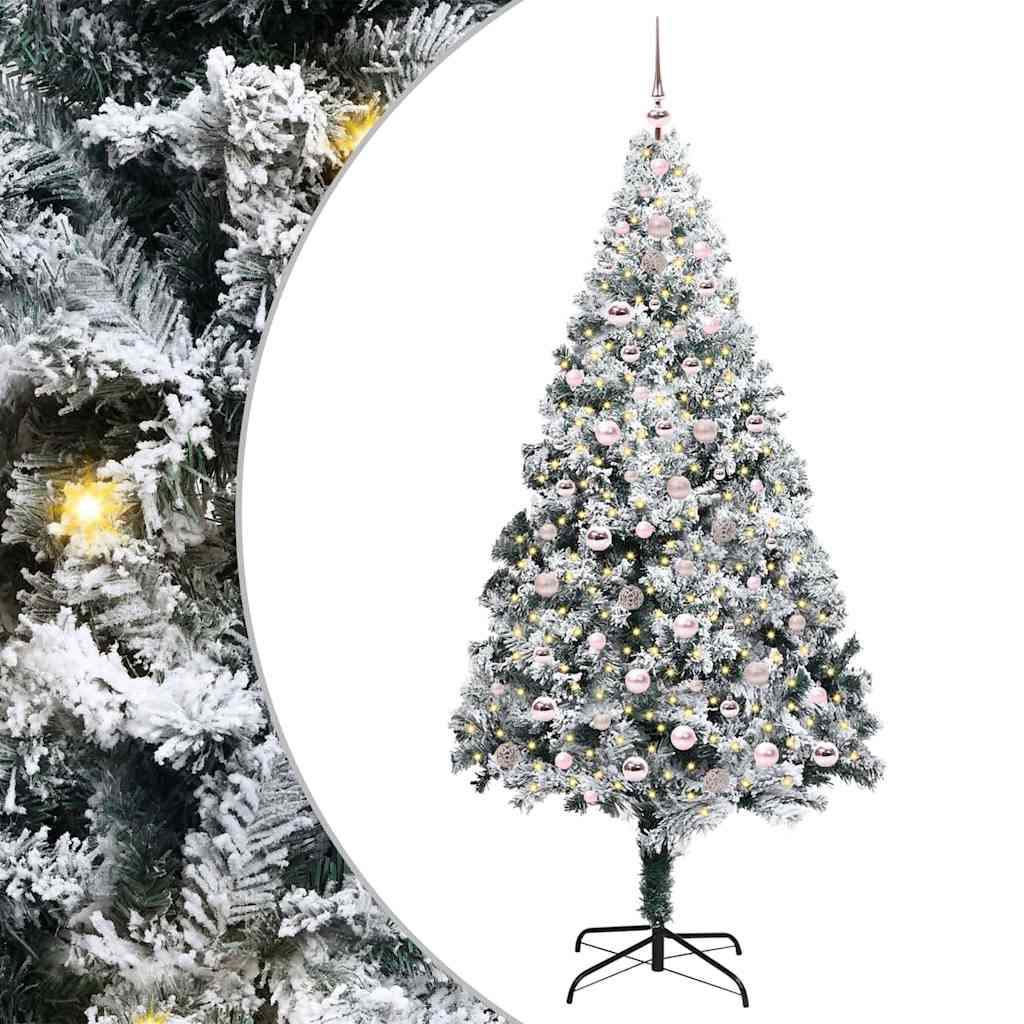 Kunstig juletre med 300 LED Hvit 240 cm PVC og Stål og Plast