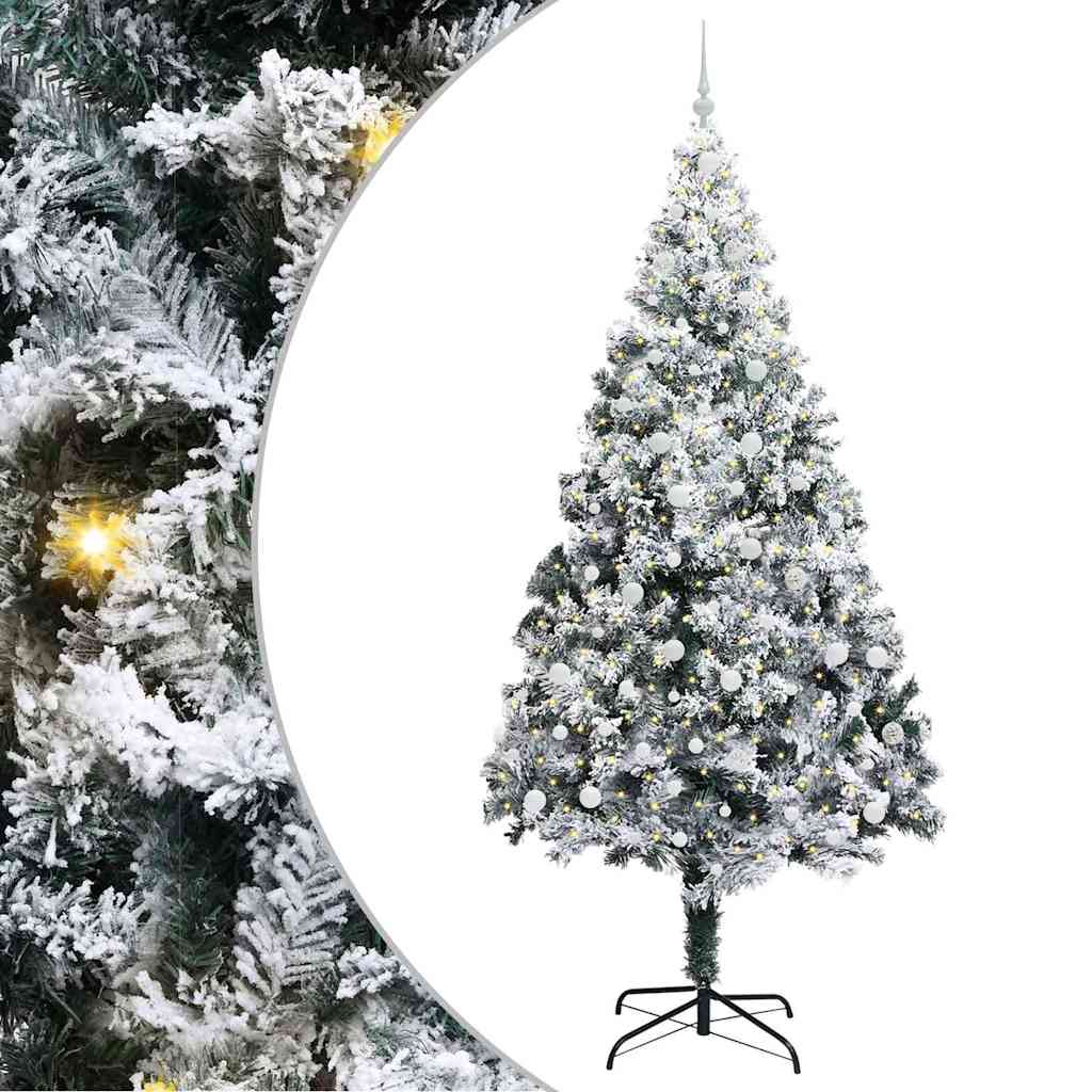 Kunstig juletre med 300 LED Hvit 240 cm PVC og Stål og Plast