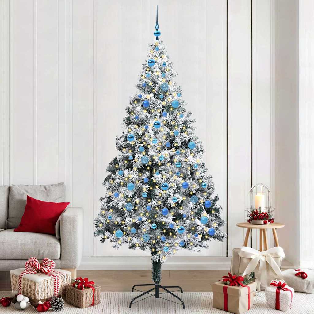 Kunstig juletre med 300 LED Hvit 240 cm PVC og Stål og Plast