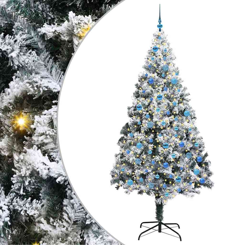 Kunstig juletre med 300 LED Hvit 240 cm PVC og Stål og Plast