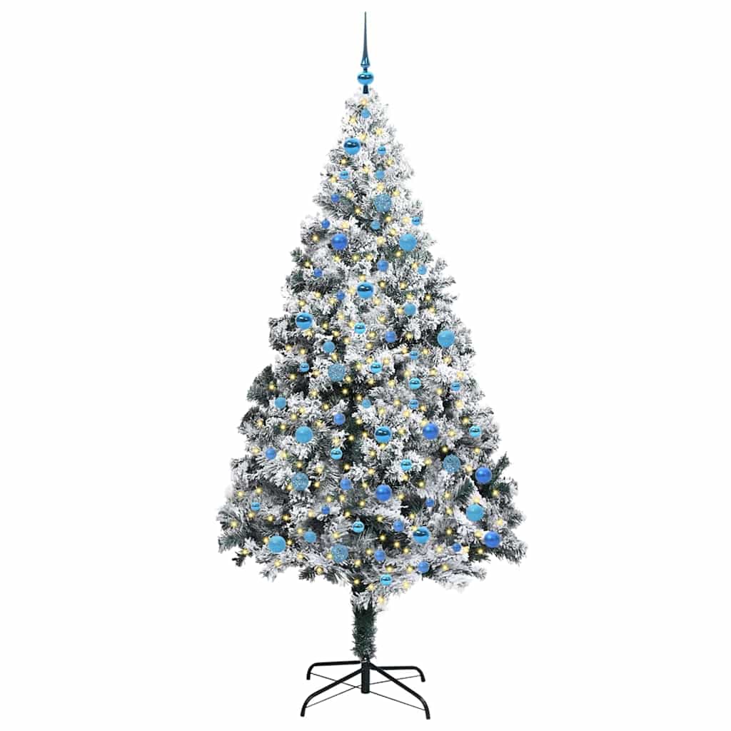 Kunstig juletre med 300 LED Hvit 240 cm PVC og Stål og Plast
