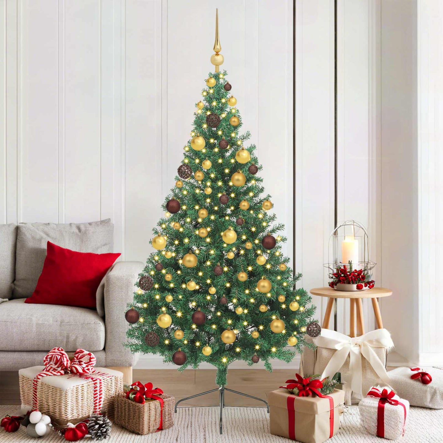 Kunstig Forhåndsopplyst Juletre med 300 LED grønn 180 cm PVC