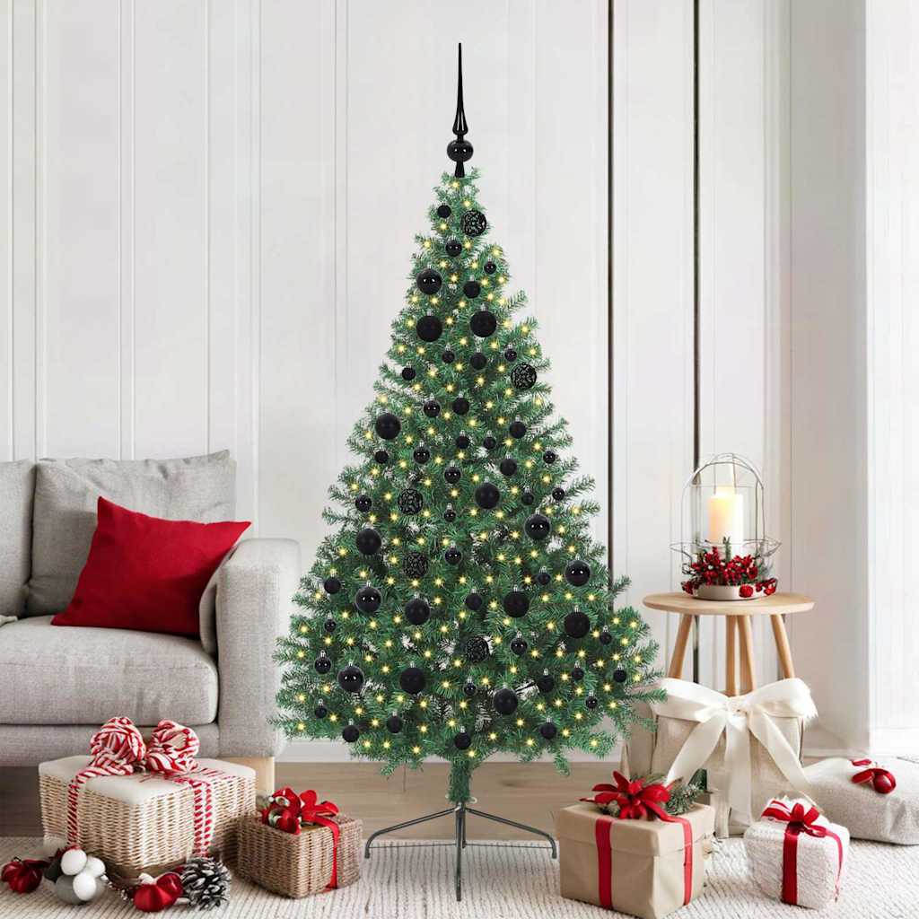 Kunstig Forhåndsopplyst Juletre med 300 LED grønn 180 cm PVC