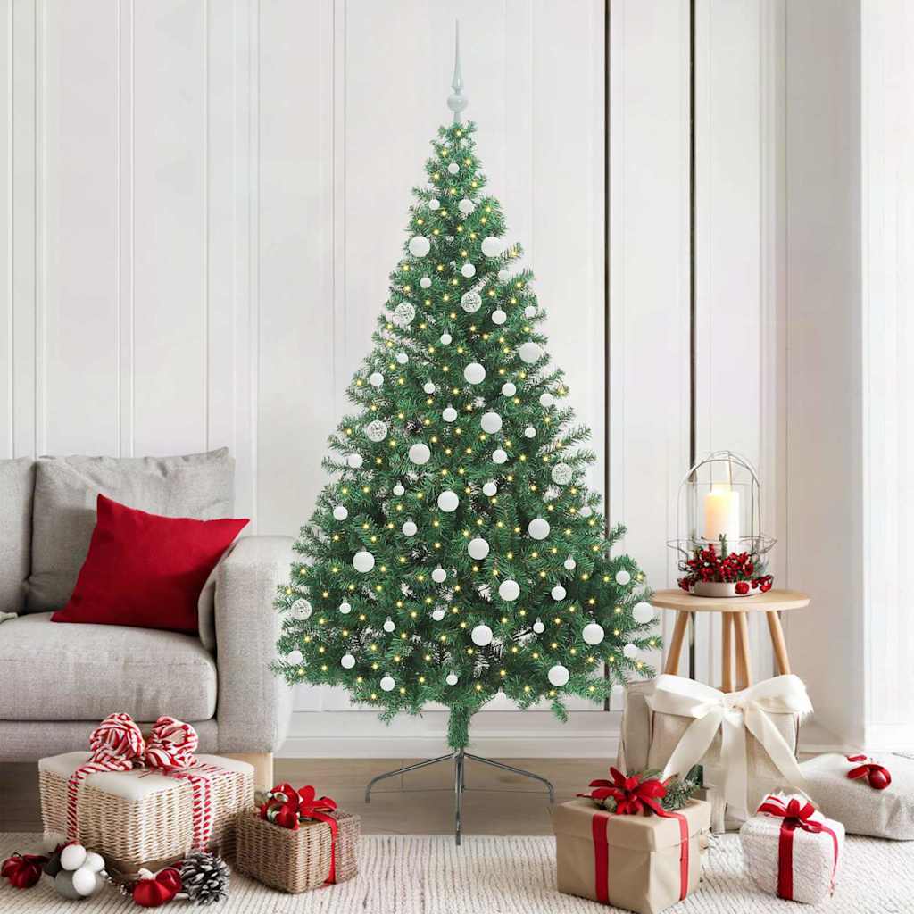 Kunstig Forhåndsopplyst Juletre med 300 LED grønn 180 cm PVC