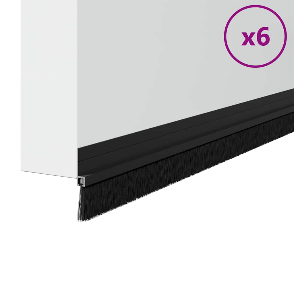Selvhäftende dørbørstetninger 6 pcs Svart 100 cm
