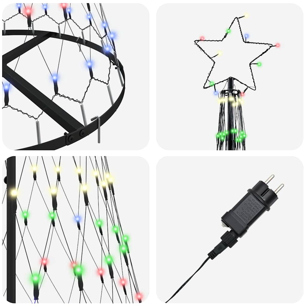 LED juletre med 230 LED med stativ Flerfarget 184.5 cm Metall