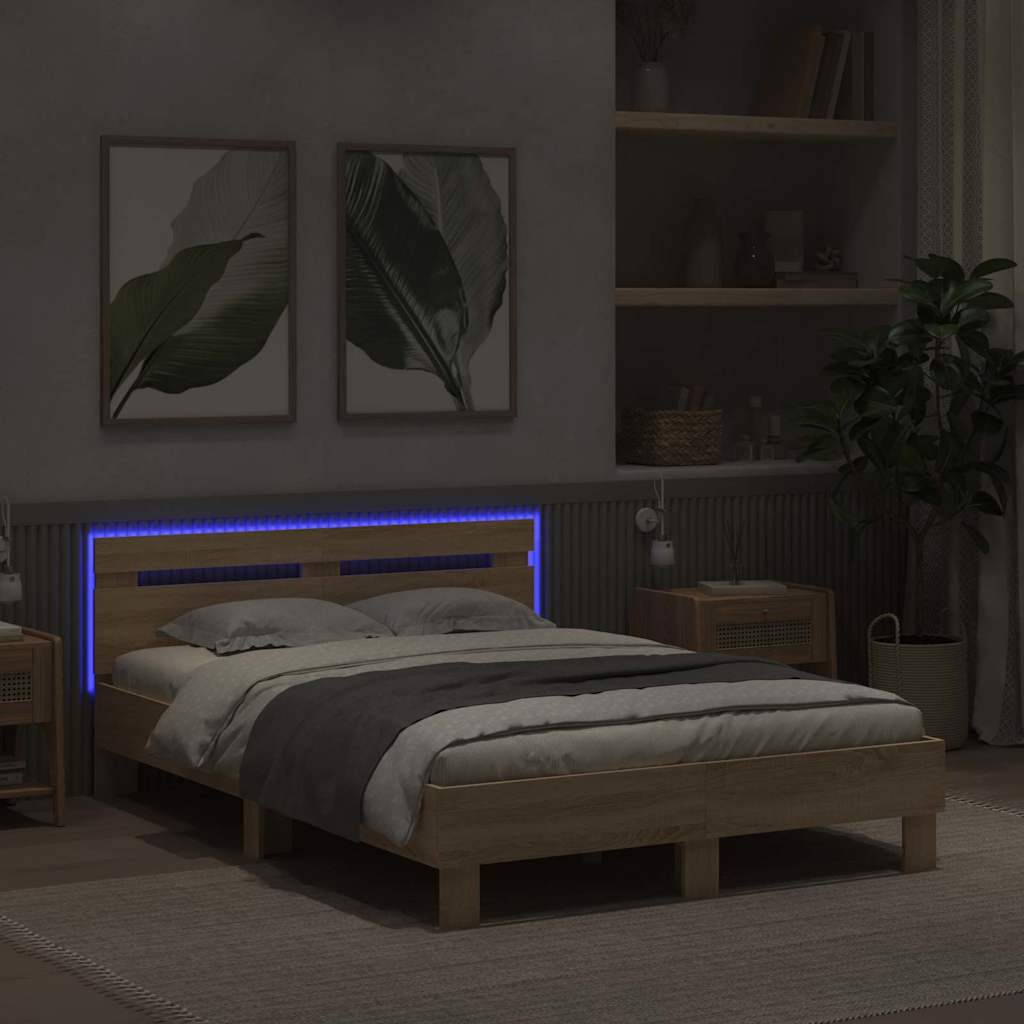 Sengestamme med LED Sonoma 137 x 190 cm Konstruert tre