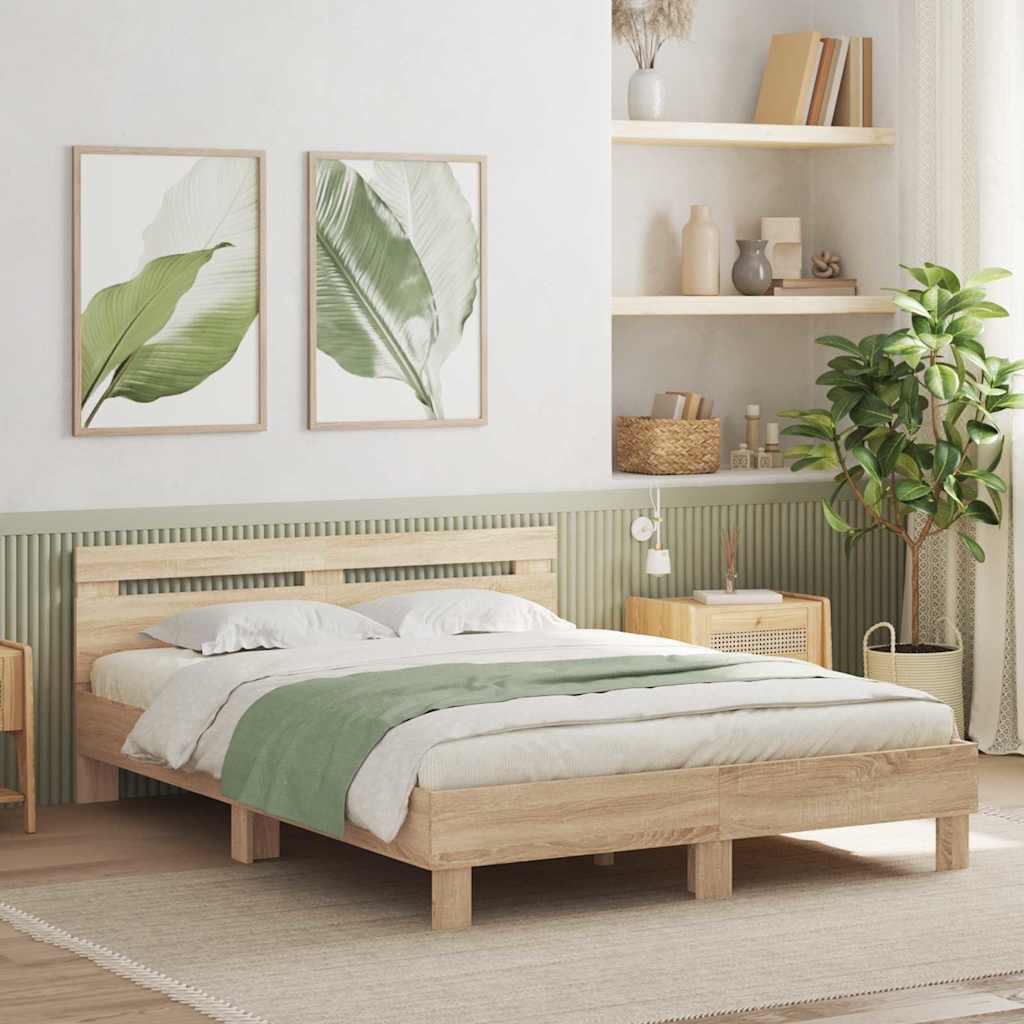 Sengestamme med LED Sonoma 152 x 203 cm Konstruert tre