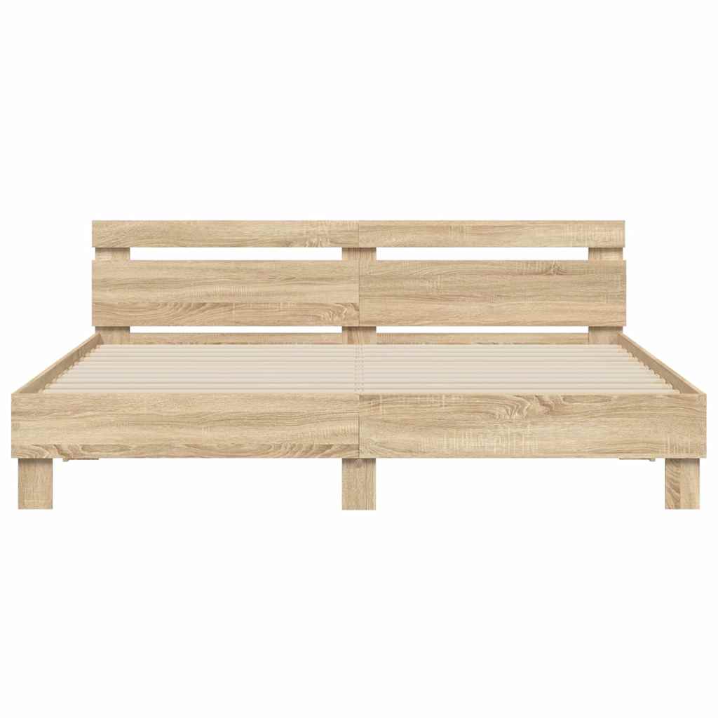 Sengestamme med LED Sonoma 193 x 203 cm Konstruert tre