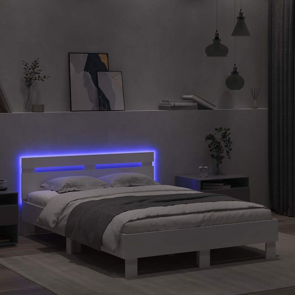 Sengestamme med LED Hvit 137 x 190 cm Konstruert tre
