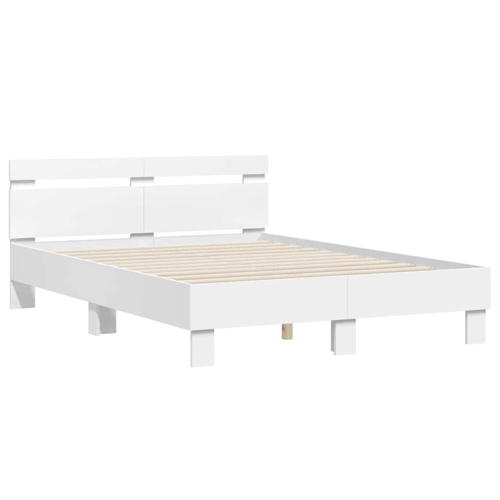 Sengestamme med LED Hvit 137 x 190 cm Konstruert tre