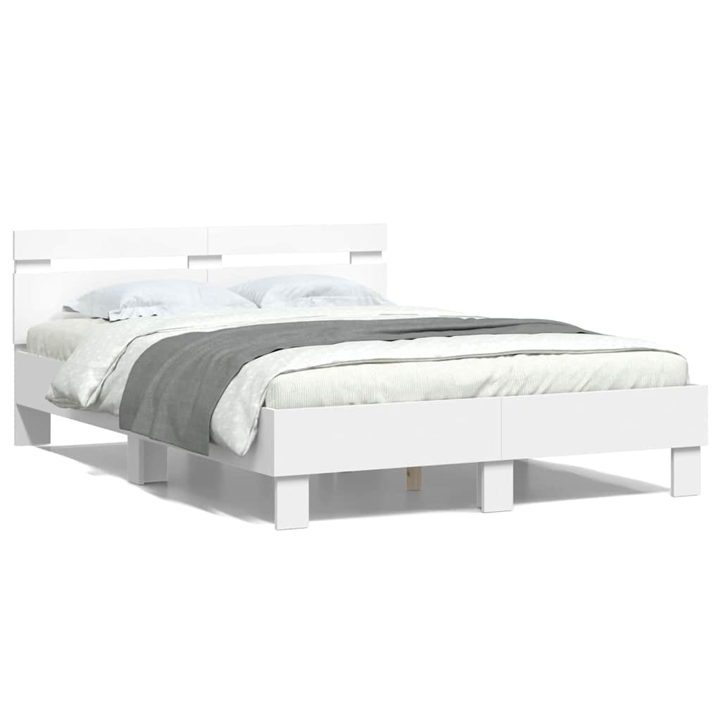 Sengestamme med LED Hvit 137 x 190 cm Konstruert tre
