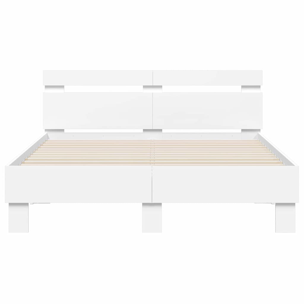 Sengestamme med LED Hvit 137 x 190 cm Konstruert tre