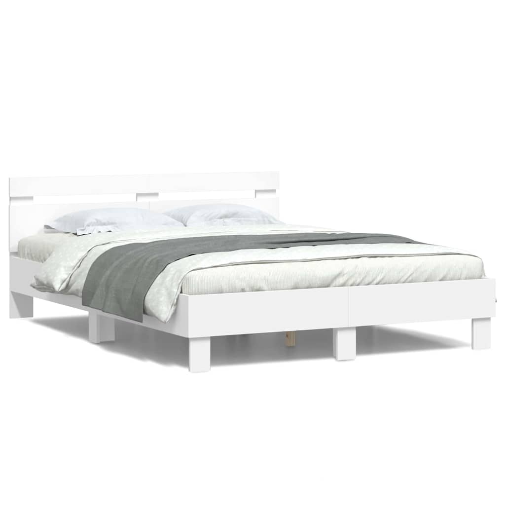 Sengestamme med LED Hvit 152 x 203 cm Konstruert tre
