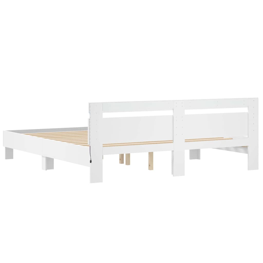 Sengestamme med LED Hvit 193 x 203 cm Konstruert tre