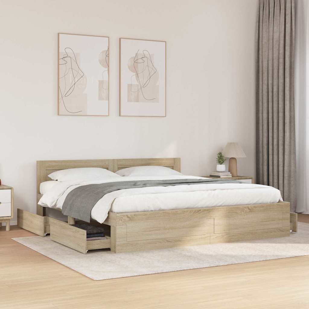 Sengestamme med skuff 2 pcs Sonoma 193 x 203 cm Konstruert tre