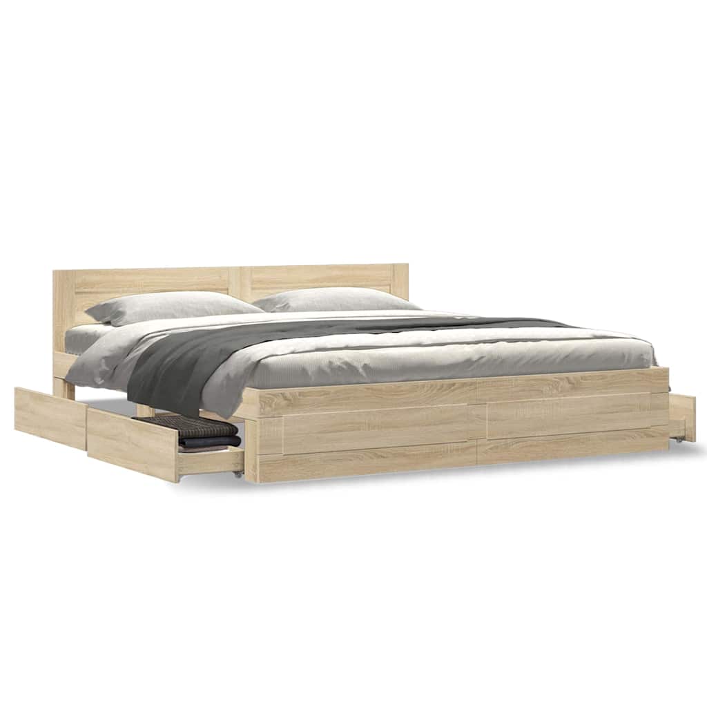 Sengestamme med skuff 2 pcs Sonoma 193 x 203 cm Konstruert tre